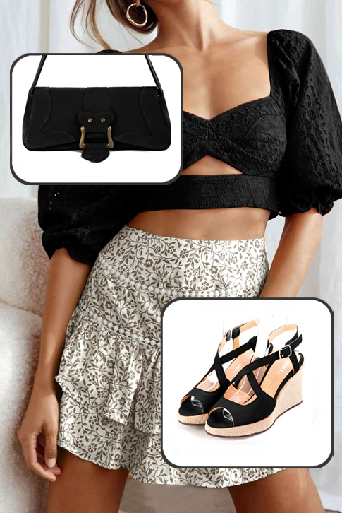 Women's matt black elegant cross straps sandals. .  - Worn view